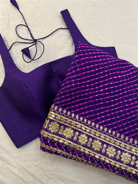 Purple Mothda Lehriya Saree Blouse Combo Set – The Loom Store