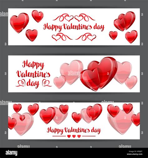 Happy Valentine day banners with red realistic hearts Stock Vector ...