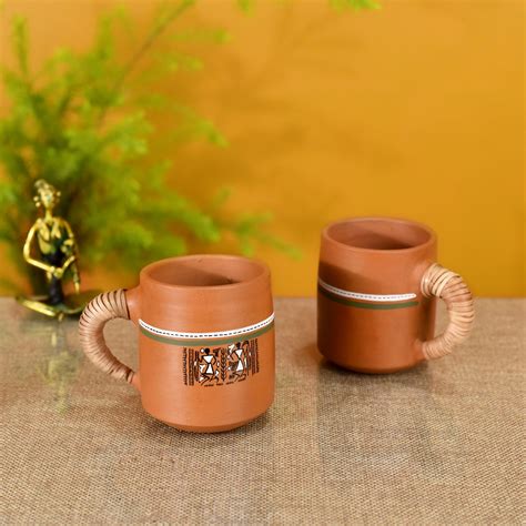 Knosh-2 Earthen Cups with Caned Handle (Set of 2) (4.5x3x3.6) – Aakriti ...