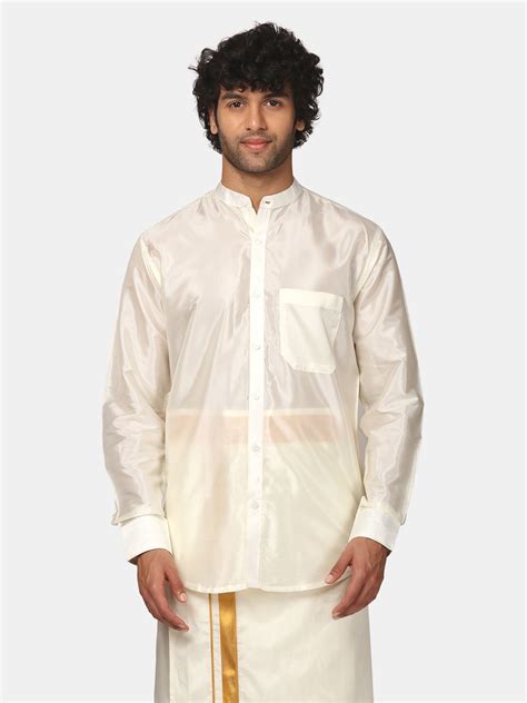 Men Solid Colour Mandarin Collar Virtual Silk Shirt – SETHUKRISHNA