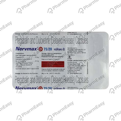 Nervmax D 75/20mg Strip Of 10 Capsules: Uses, Side Effects, Price ...