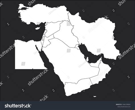 Black White Map Middle East Stock Vector (Royalty Free) 1046199826 | Shutterstock
