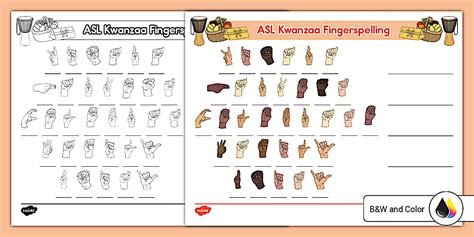 ASL Kwanzaa Fingerspelling Worksheet