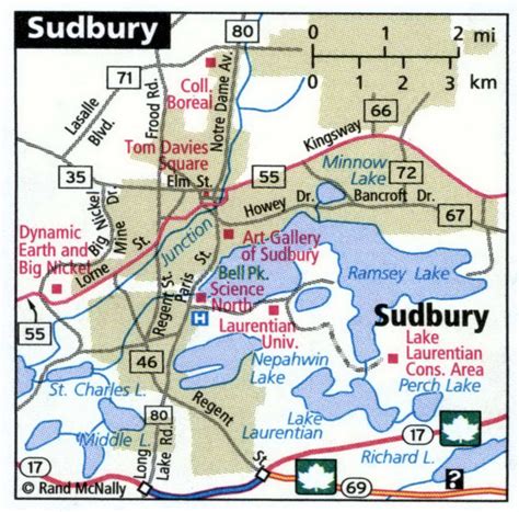 Sudbury city road map for truck drivers area town toll free highways map - USA