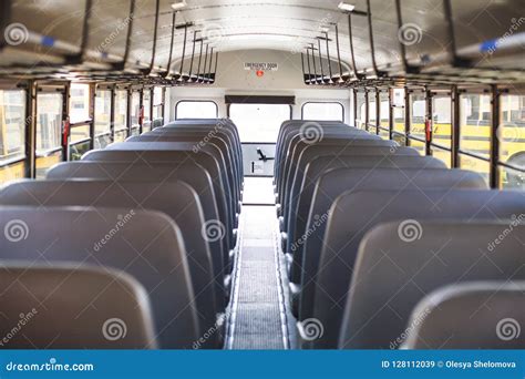 Inside school bus stock image. Image of empty, busing - 128112039
