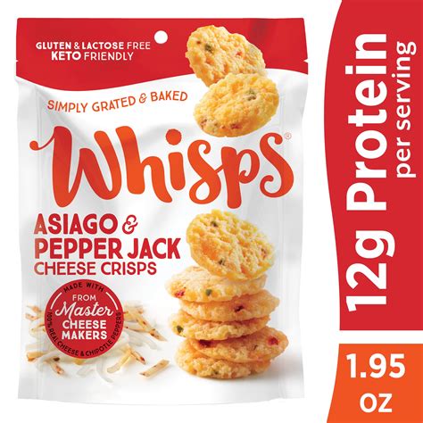 Whisps Asiago & Pepper Jack Cheese Crisps, Protein from 100% Cheese, 1. ...