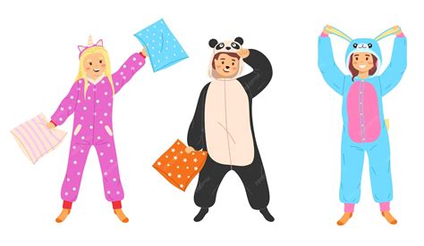 Premium Vector | Kids animal pajamas Boys and girls in overalls ...
