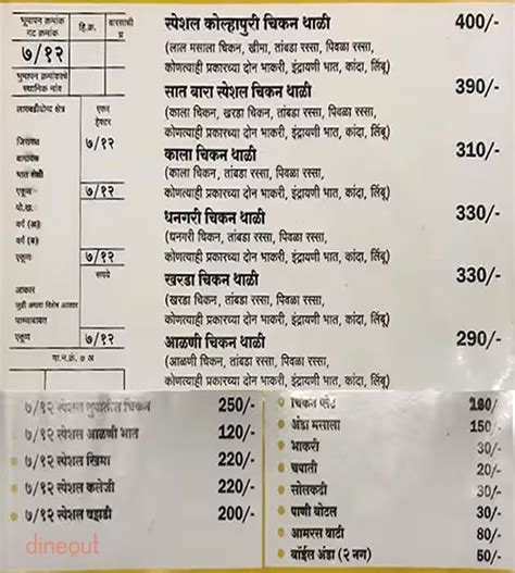 Menu of Hotel 7/12, Lonavala, Pune | Dineout discovery