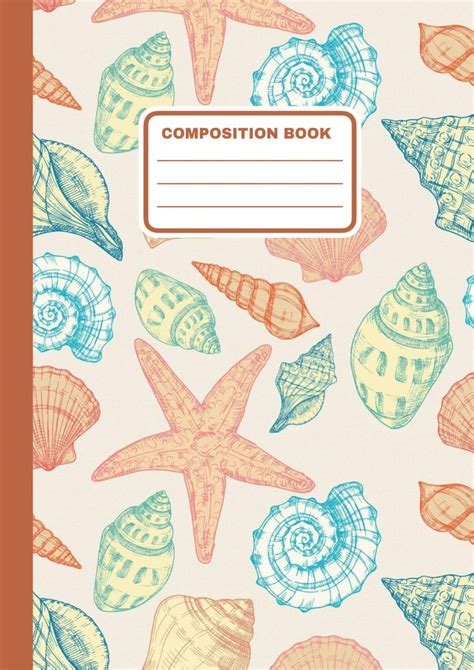 𓇼 ⋆.˚ Summer Season Composition Notebook Cover, Seaside Shells Journal ...