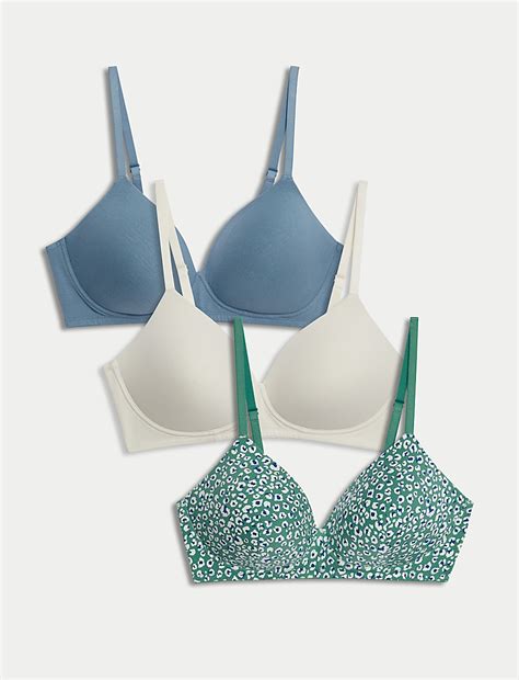 Buy 3pk Cotton Non Wired Full Cup T-Shirt Bra A-E at Marks & Spencer