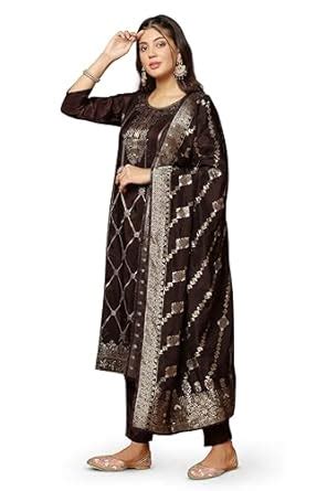 Buy Jwalin Women's Dola Silk Suit Set With Dupatta (JWWSET00084 BWN S ...