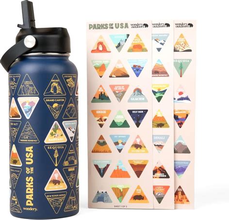 National Parks of the List Travel Water Bottle with Waterproof Stickers ...
