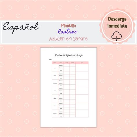 Spanish Blood Sugar Tracker, Spanish Templates, Plantilla para Niveles ...