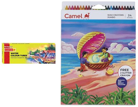 Camel Student Water Color Tube - 5ml Tubes, 18 Shades Wax Crayons + 2 ...