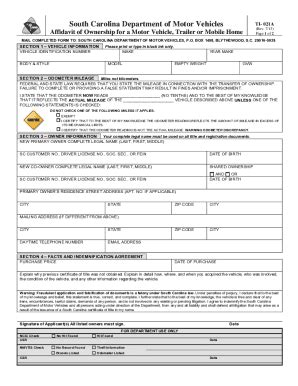 Fillable Online Form TI-021A Affidavit of Ownership for a Motor Vehicle ...