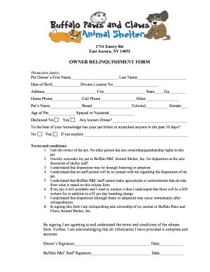 Pet Ownership Relinquishment Form | pdfFiller