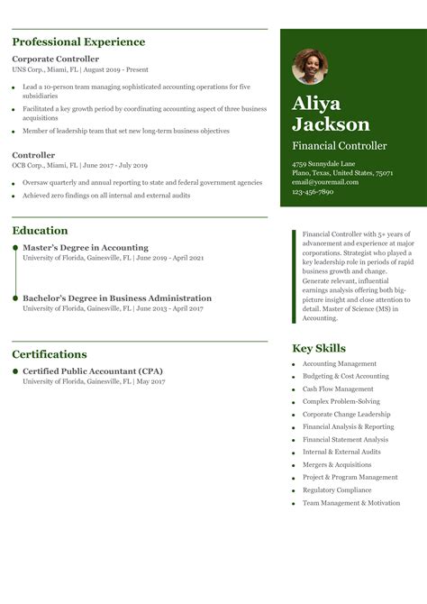 Image result for Controller Resume Examples