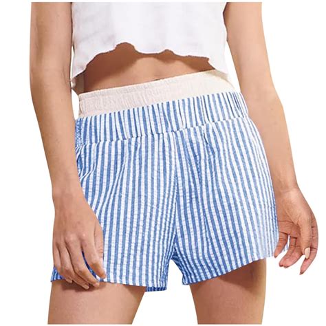 Wyobmus Womens Striped Pajama Shorts Elastic Waist Sleep Shorts Summer ...