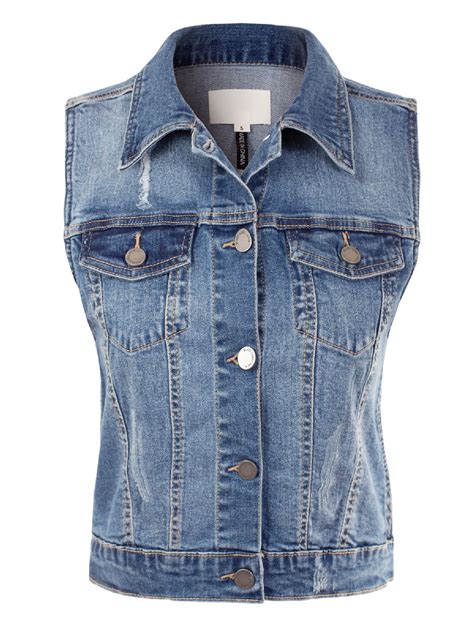 Made by Olivia Women's Junior Fit Sleeveless Button up Jean Denim ...