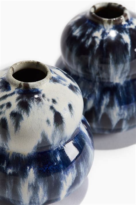 Small stoneware vase - Dark blue/Patterned - Home All | H&M IN