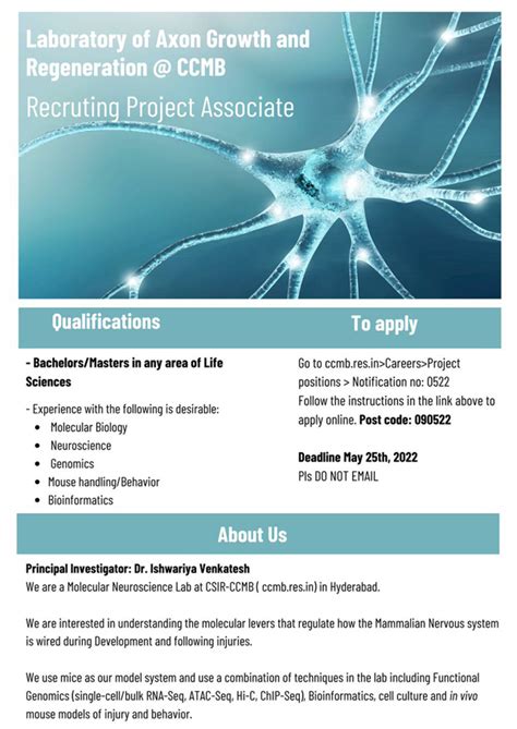 CCMB Project Associate Vacancy on Axon Growth and Regeneration