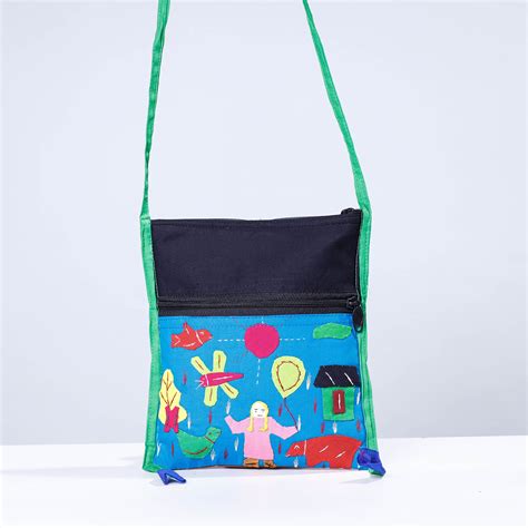 Blue Pipli Applique Work Cotton Sling Bag