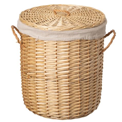 Wickerwise Round Willow Wicker Laundry Basket with Lid Side Handles ...