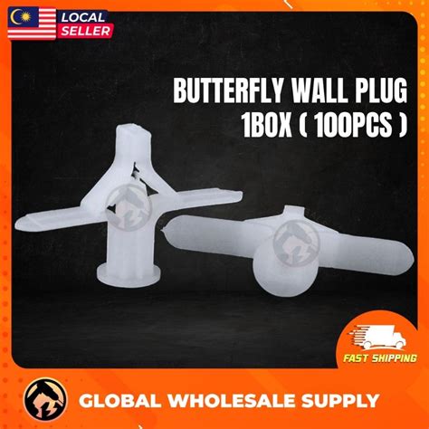 100PCS OK-IN PVC Butterfly Wall Plug Partition Wall Gypsum Board Wall Anchor Hooks Butterfly ...