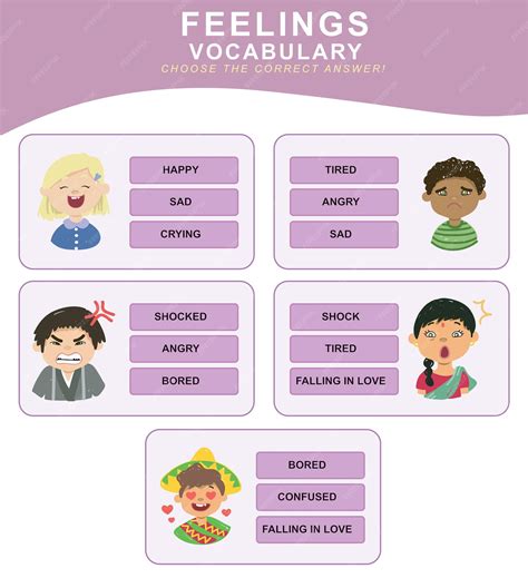 Premium Vector | Choose the correct answer. feelings vocabulary. worksheet for preschool. vector ...