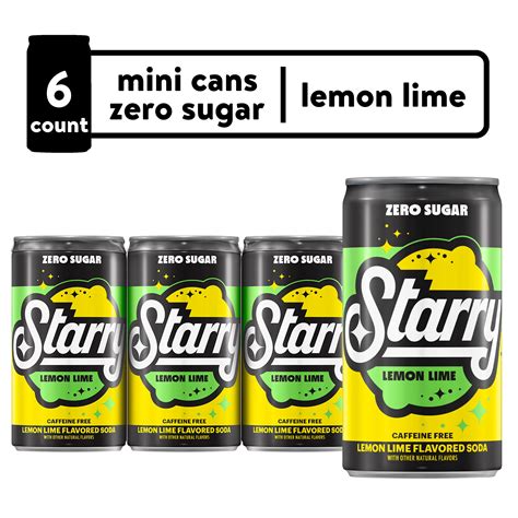 Starry Zero Sugar Lemon Lime Soda Pop, 7.5 fl oz, 6 Pack Mini Cans ...