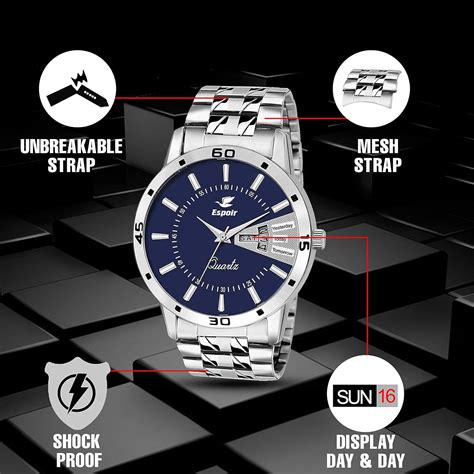 Buy Espoir Analogue Stainless Steel Day and Date Blue Dial Men's Watch ...