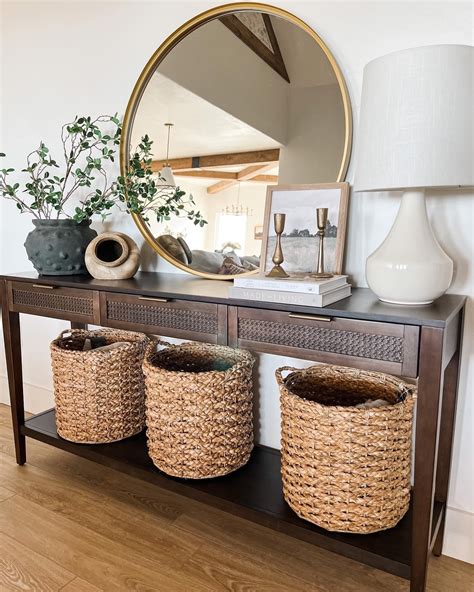Studio McGee Woven Drawer Console Table with Round Rattan Baskets ...
