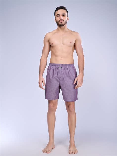 Men Wine Plain Woven Boxer Long