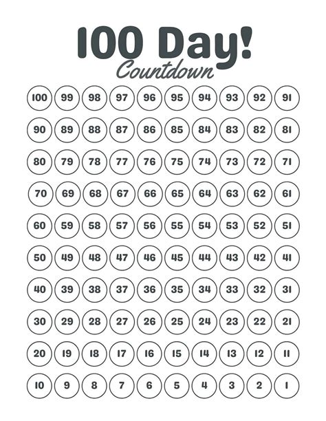 100 Day Countdown Calendar Printable FREE PDF