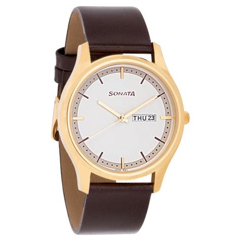 Buy Online Sonata Quartz Analog with Day and Date White Dial Leather ...