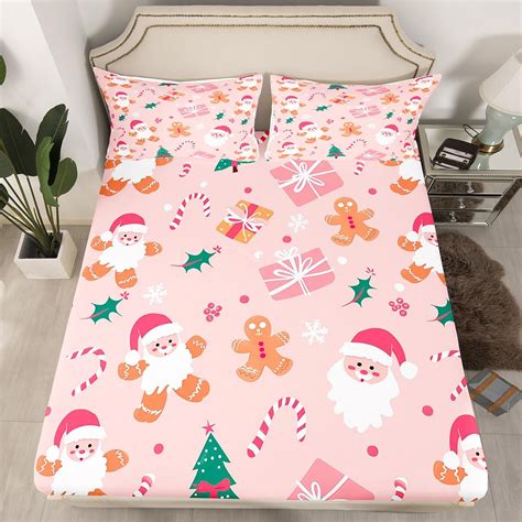 Amazon.com: Feelyou Merry Christmas Bed Sheets Cookies Candy Fitted ...