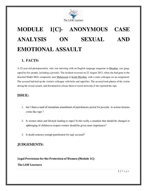 Module 1[C]- Sexual AND Emotional Assault- CASE Analysis - Legal ...