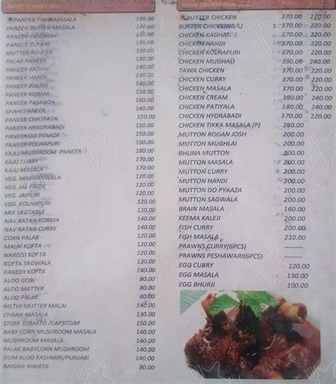 Menu at Pishori Dhaba, Indore, 3-A