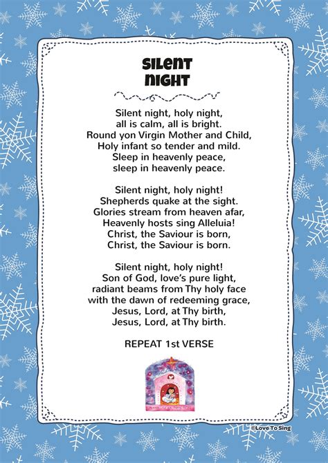 Printable Silent Night Lyrics - Holiday Printable Activities