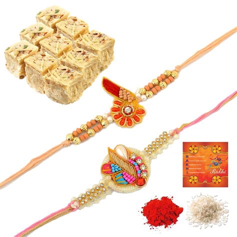 Rakhi Wala Rakhi Set Soan papdi 200gm with Multicolor Sandalwood 2 Pc ...