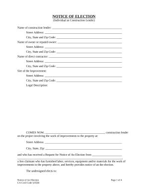 Notice of Election - Individual - California Doc Template | pdfFiller