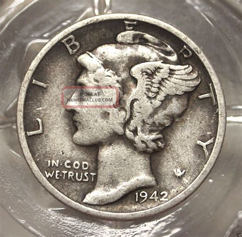 Very Fine 1942 - D 90% Silver Winged Liberty (mercury Dime). . 9426