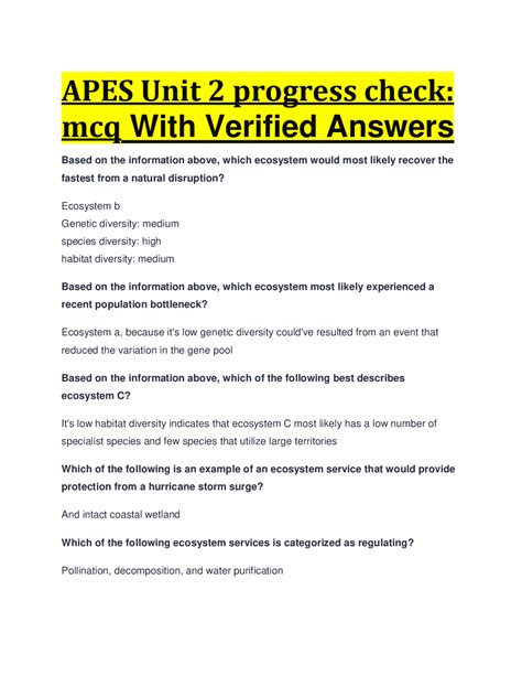 APES Unit 2 progress check: mcq With Verified Answers STUDY GUIDE ...