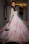 Buy Pink Organza, Georgette Sequins, Mirrors Persian Bloom Embellished ...