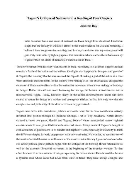 Tagores Critique of Nationalism Reading - Tagore’s Critique of ...