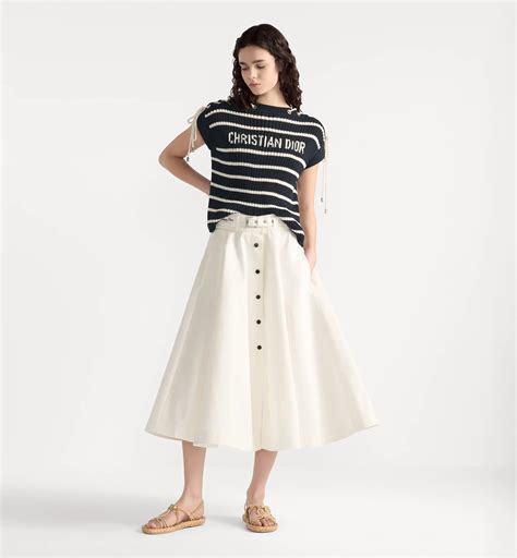 Mid-Length Belted Skirt Ecru Cotton Gabardine | DIOR