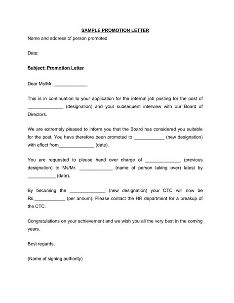 Image result for Promotion Letter Sample