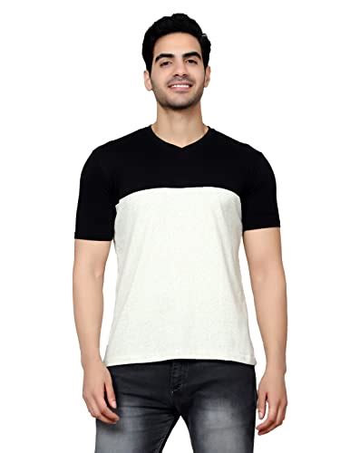 Buy Irana Men's Solid V-Neck Regular Fit Cotton Blend Half Sleeve T ...