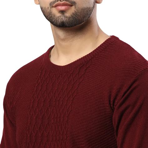 Raymond Men Maroon Structure Cable Round Neck Collar Sweater – MyRaymond