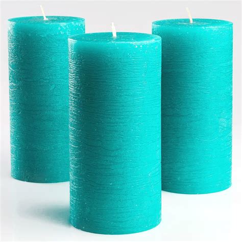 Buy Turquoise/Teal Unscented Pillar Candles 3 x 6 Inch Set of 3 ...